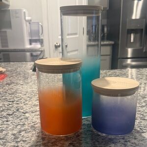 Emeril Lagassee Ombre Glass Canister Set with Bamboo Lids - Orange, Teal, Purple